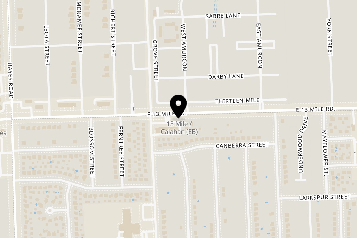 Map showing the location of Adun Social Restaurant & Lounge on 15680 E 13 Mile Rd in Roseville